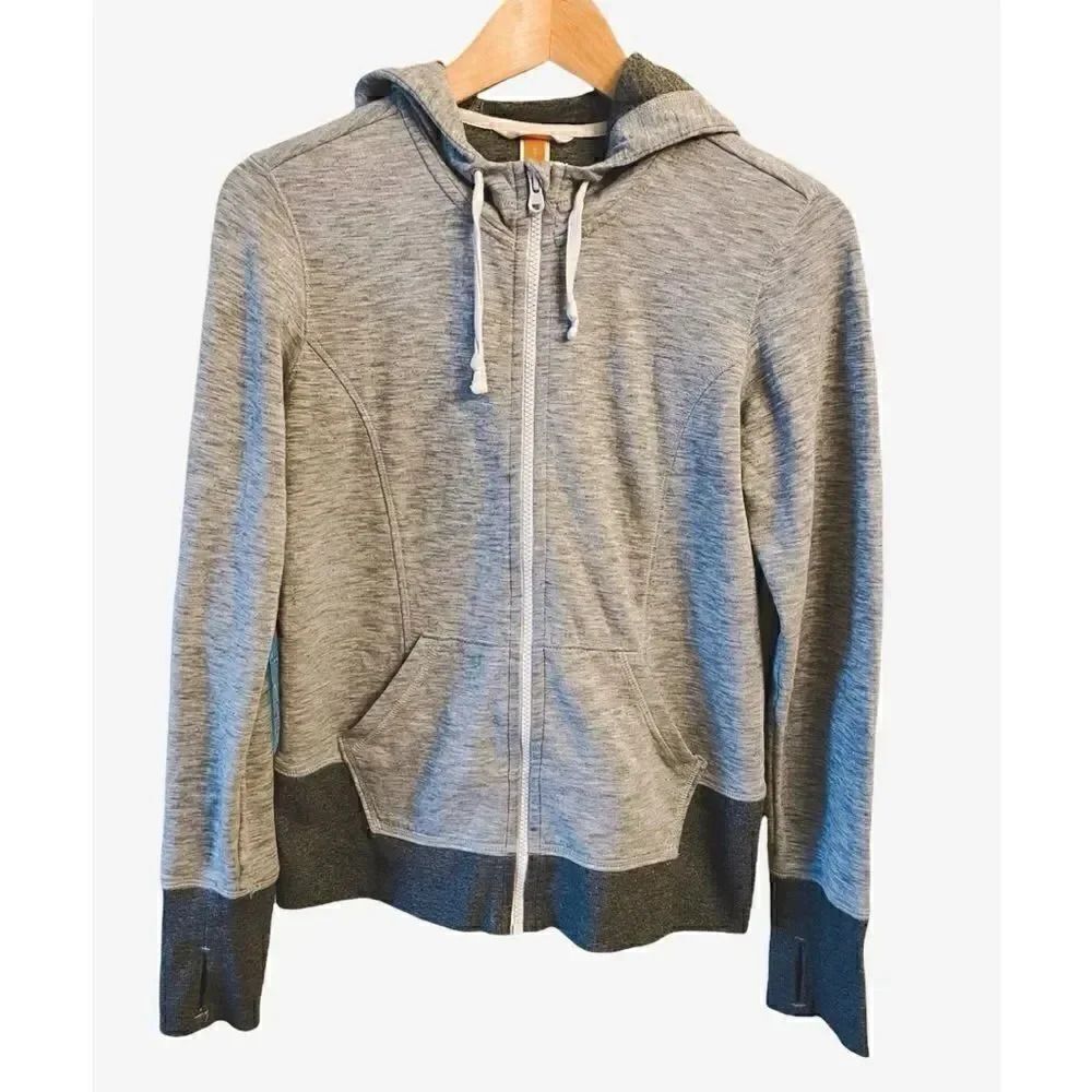 Lucy Color Block Gray Long Sleeves Front Full Zipper Sweatshirt Hoodie M # 1432